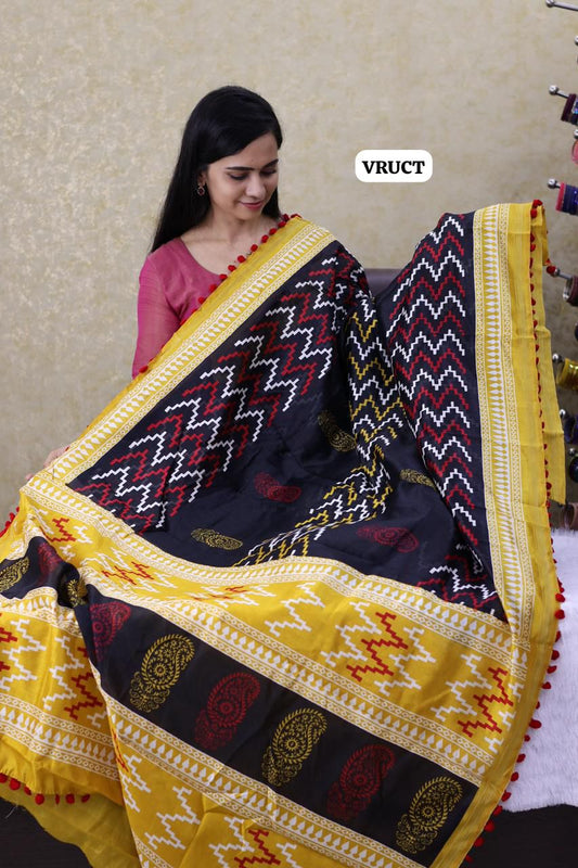 Crystal cotton with pom pom lace  saree Ⓜ️