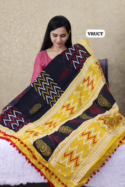 Crystal cotton with pom pom lace  saree Ⓜ️