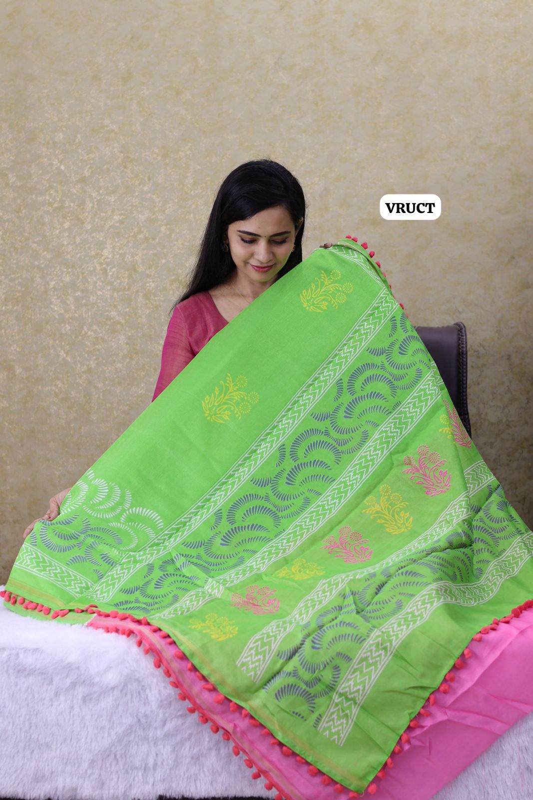 Crystal cotton with Pom Pom lace saree Ⓜ️