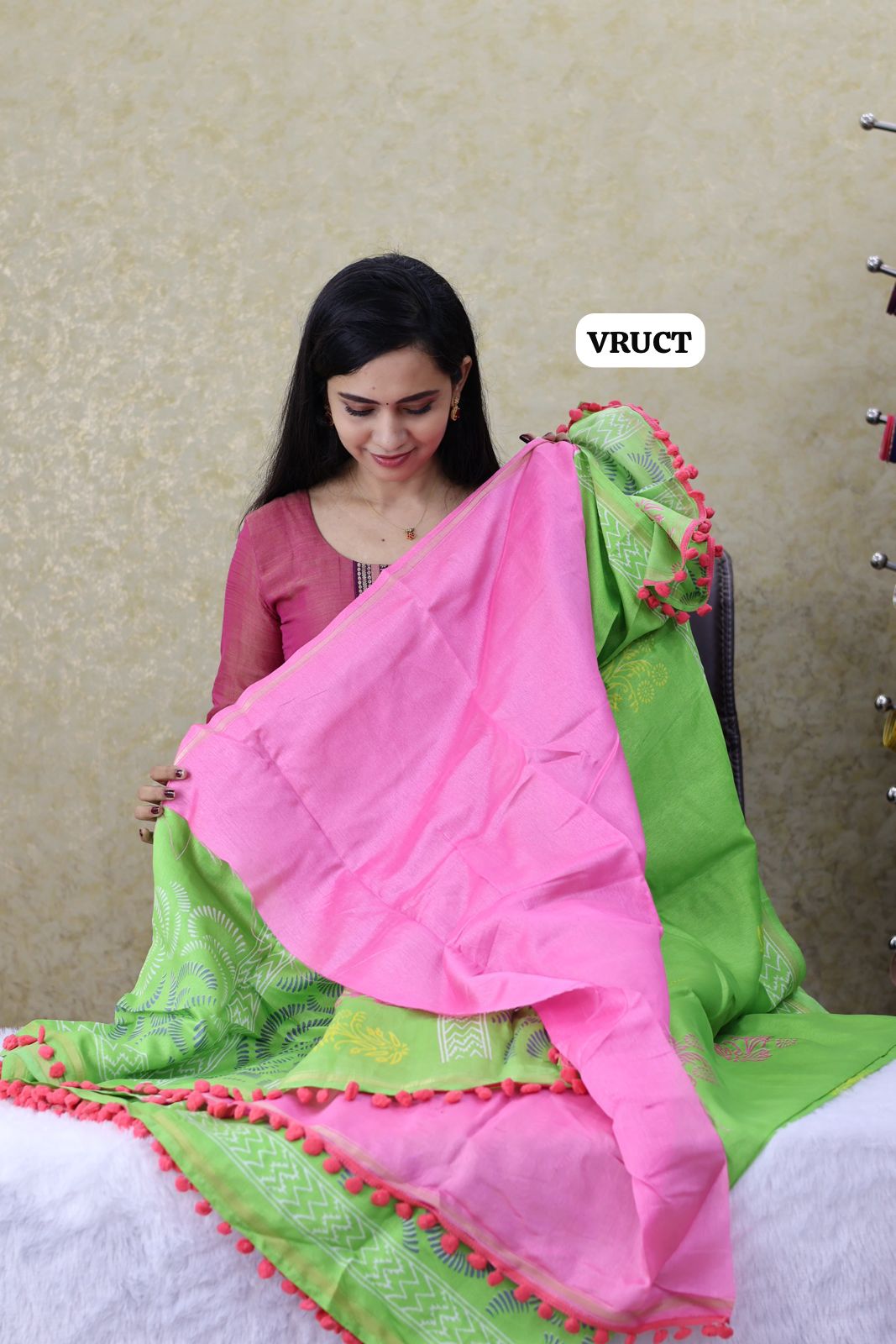 Crystal cotton with Pom Pom lace saree Ⓜ️