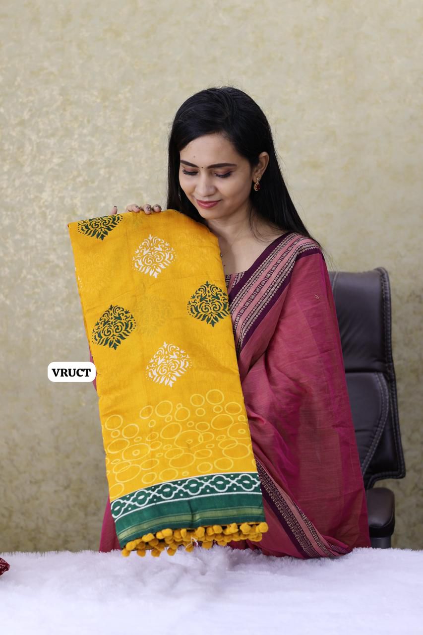 Crystal cotton with Pom Pom lace sareeⓂ️