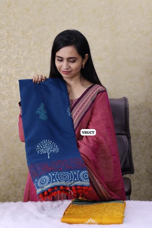 Crystal cotton with pom pom lace saree Ⓜ️