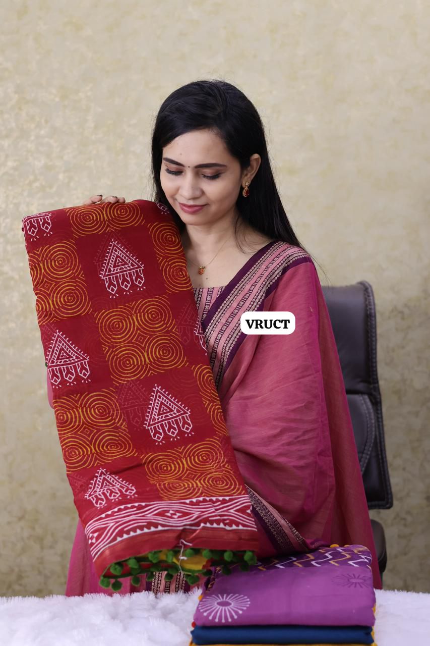Crystal cotton with Pom Pom lace saree Ⓜ️