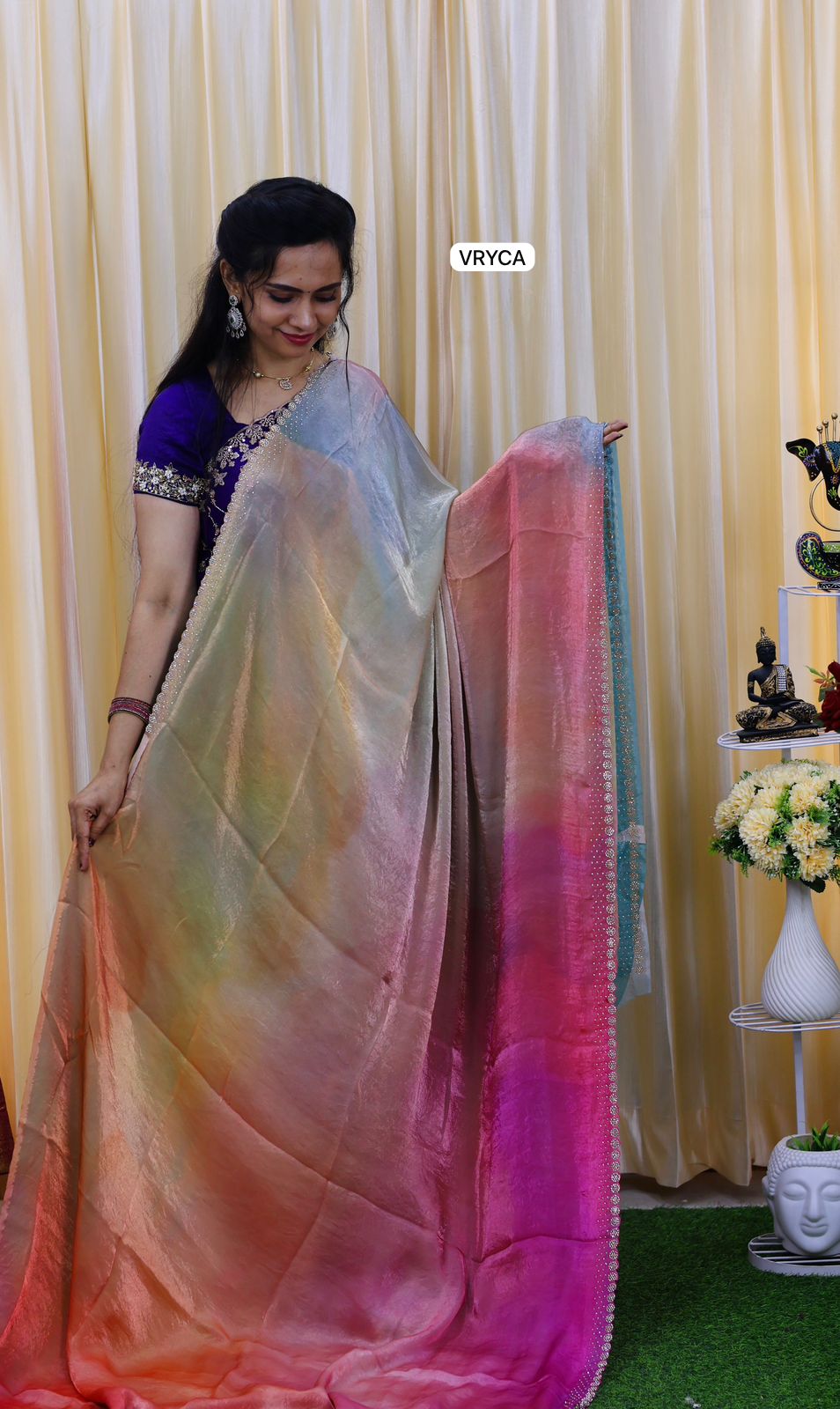 Space silk saree with real stone work border😍⏰ prebook