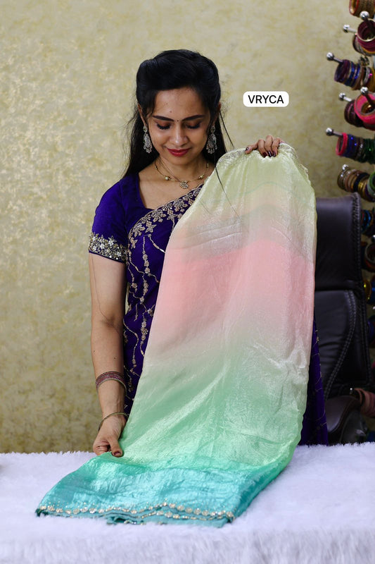 Space silk saree with real stone work border😍⏰ prebook