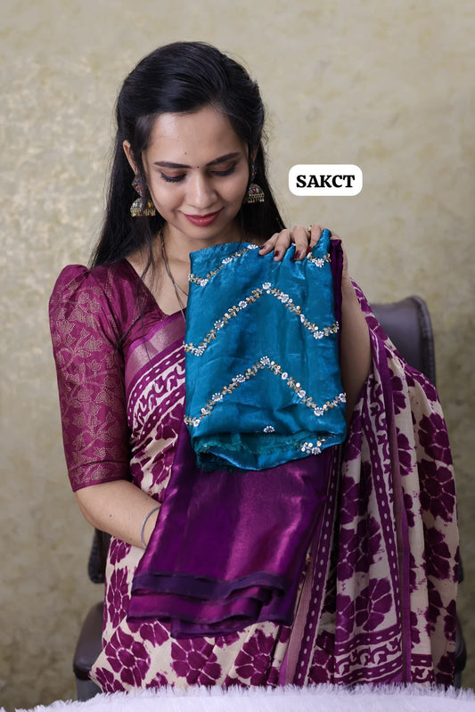 Space silk with heavy work blouseⓂ️😍