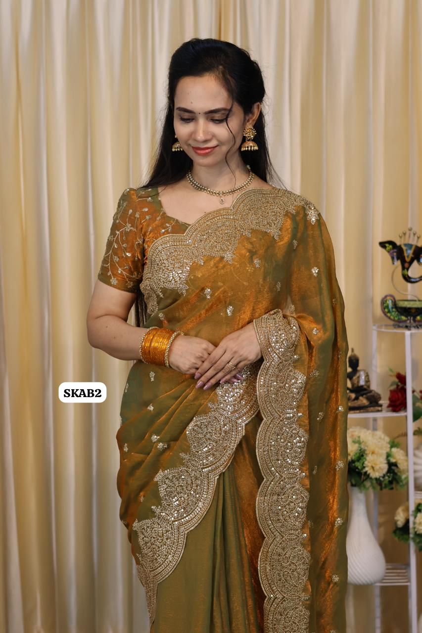 Space silk sarees with chumkey border Unstitched🎁