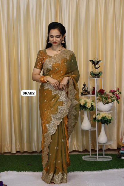 Space silk sarees with chumkey border Unstitched🎁
