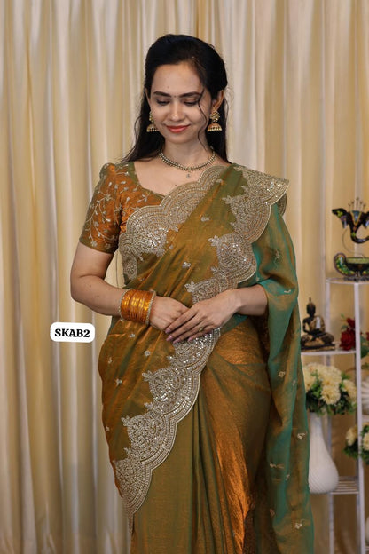 Space silk sarees with chumkey border Unstitched🎁