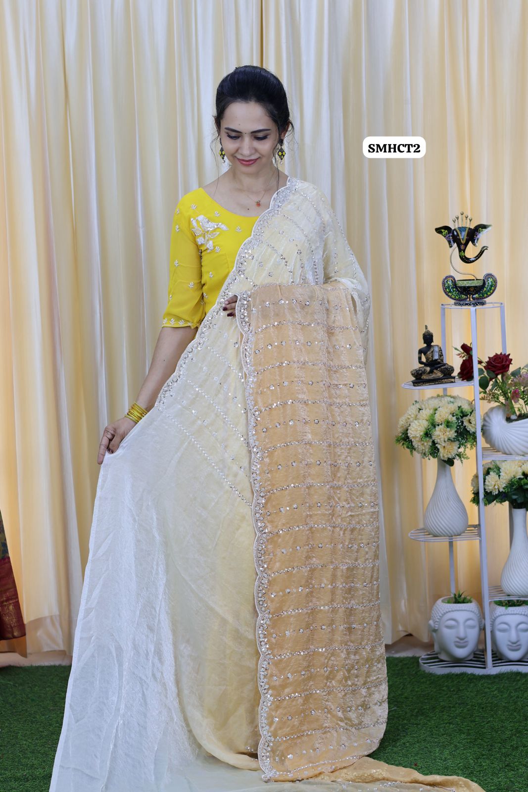 Heavy premium space silk sarees with katdana beads work🥰