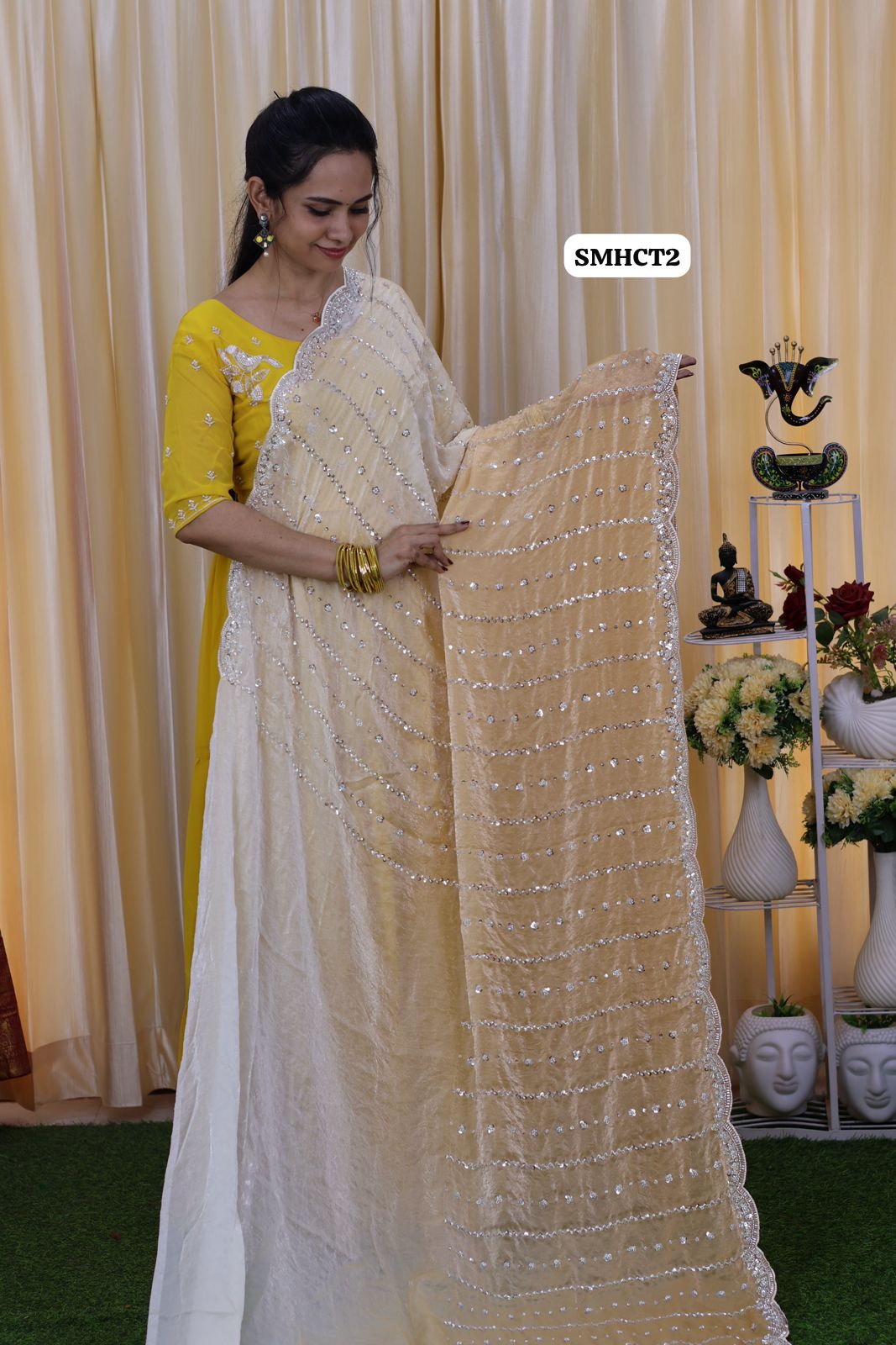 Heavy premium space silk sarees with katdana beads work🥰