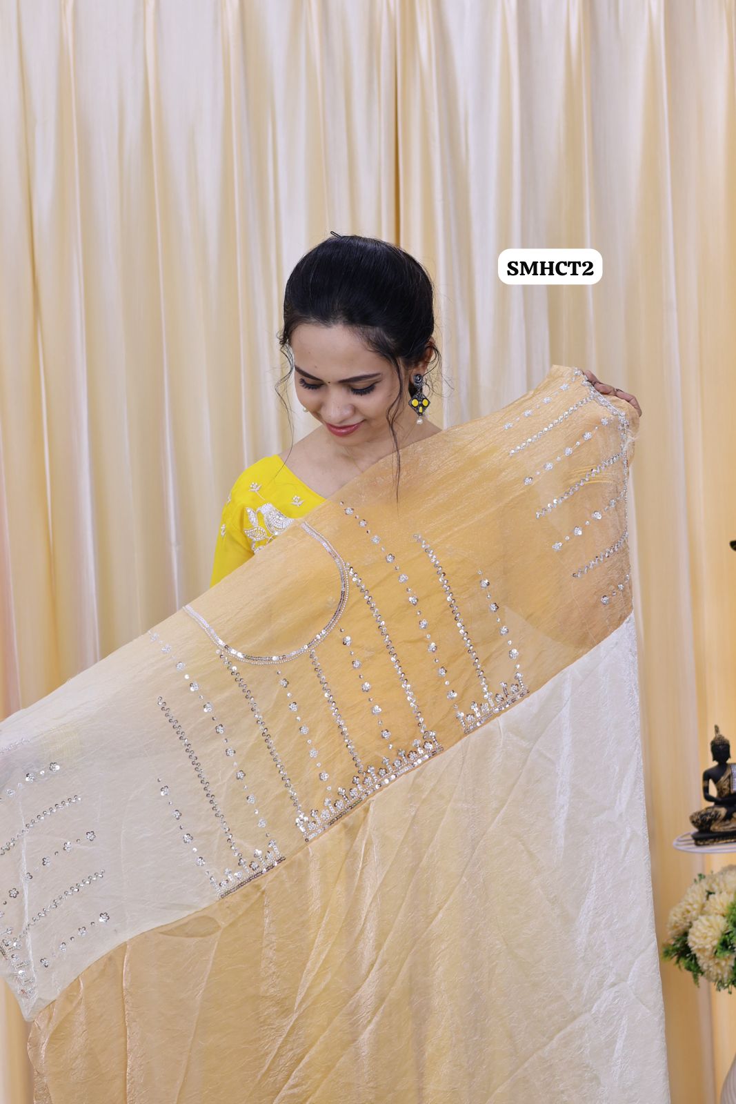 Heavy premium space silk sarees with katdana beads work🥰