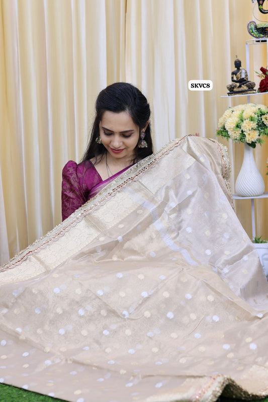 Soft katan tissue saree with lace border🎁