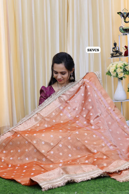 Soft katan tissue saree with lace border 😍
