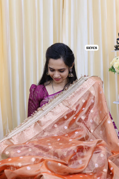 Soft katan tissue saree with lace border 😍