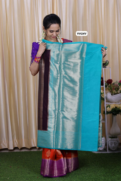 Warm silk saree with contrast border Turquoise blue🥳