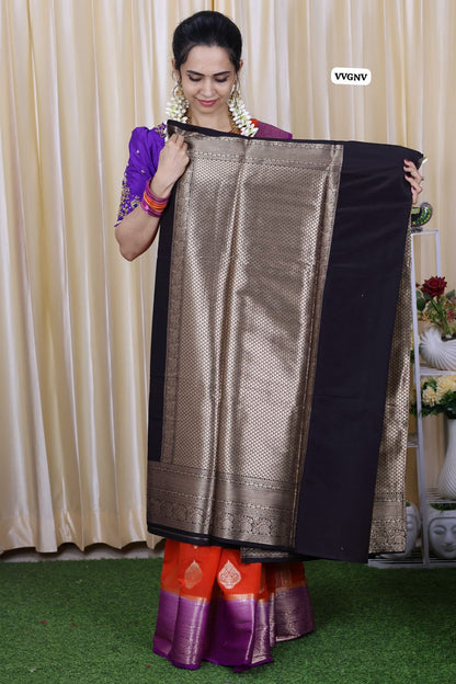 Warm silk saree with Monochrome border😍🥳