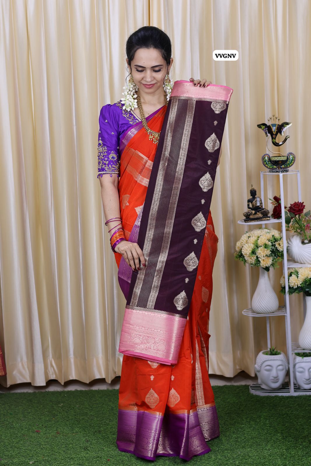 Warm silk saree with contrast border 🥰😎🥳