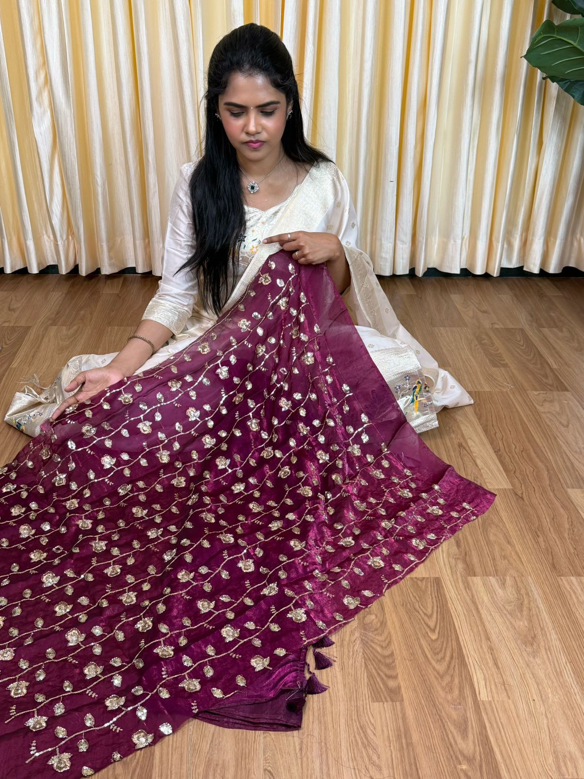 Space silk saree with work blouse🥰😎📚