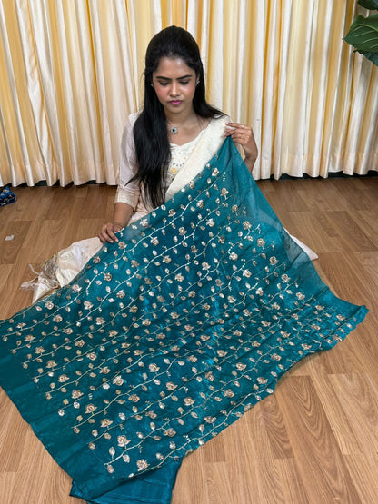 Space silk saree with work blouse🥰😎📚