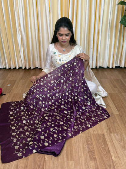 Space silk saree with work blouse🌈🥰😎📚