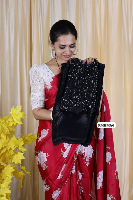 Premium quality space silk saree with designer blouse unstitched 🍄✅