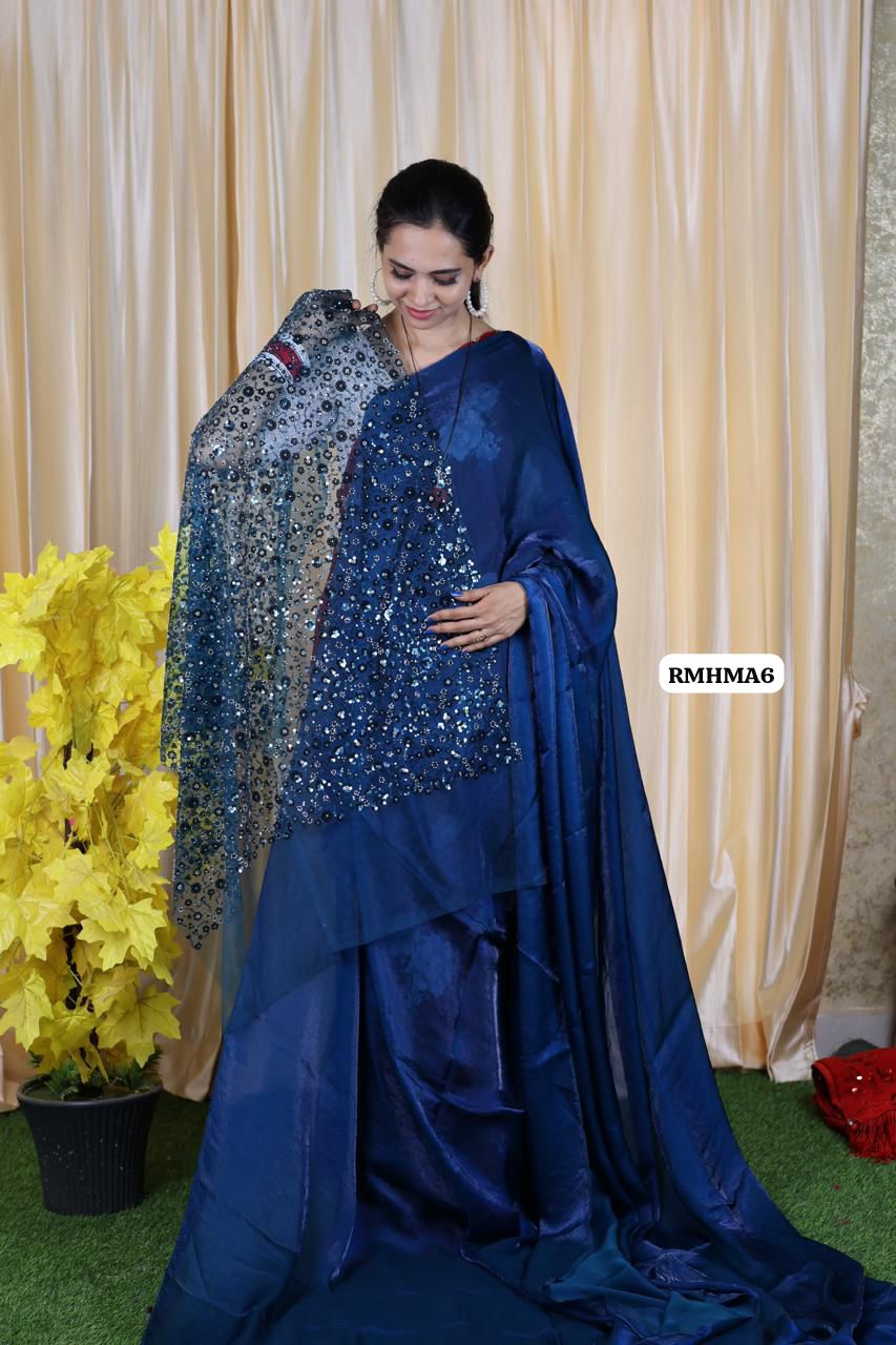Premium quality space silk saree with designer blouse unstitched ❌