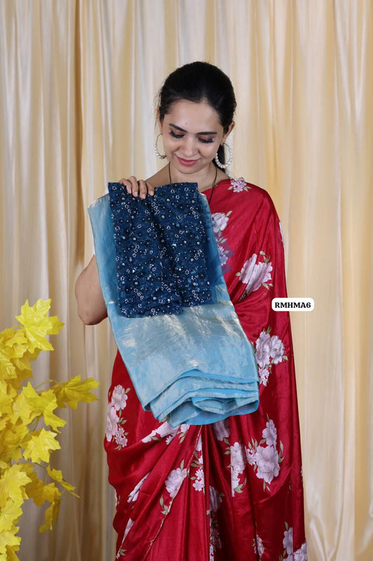 Premium quality space silk saree with designer blouse unstitched ❌
