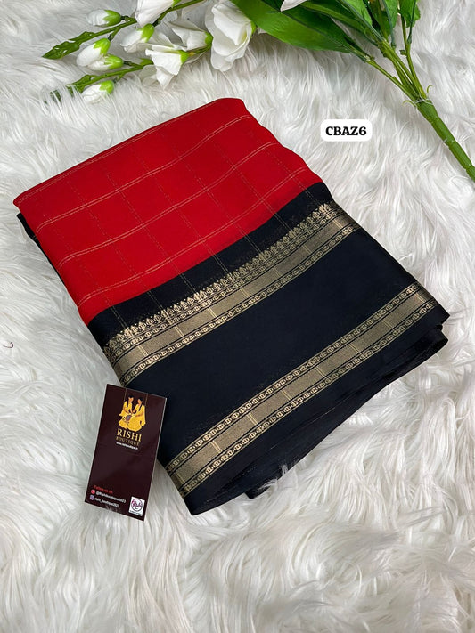 Moss chiffon check weaving bentex gap border printed saree🥳
