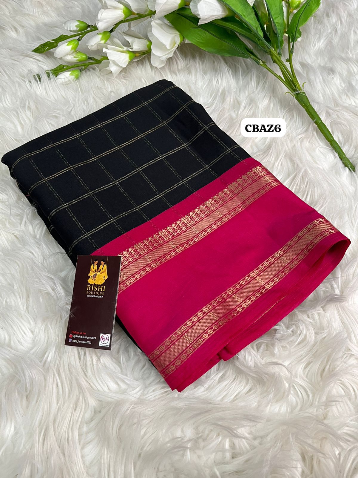 Moss chiffon check weaving bentex gap border printed saree🎁