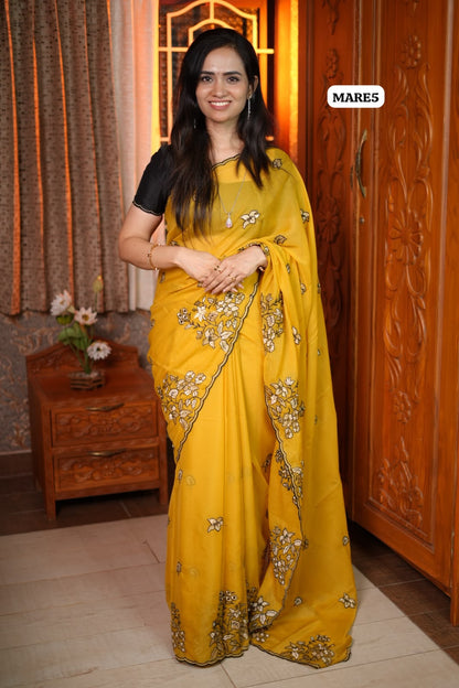 Georgette floral embroidery work saree🥳