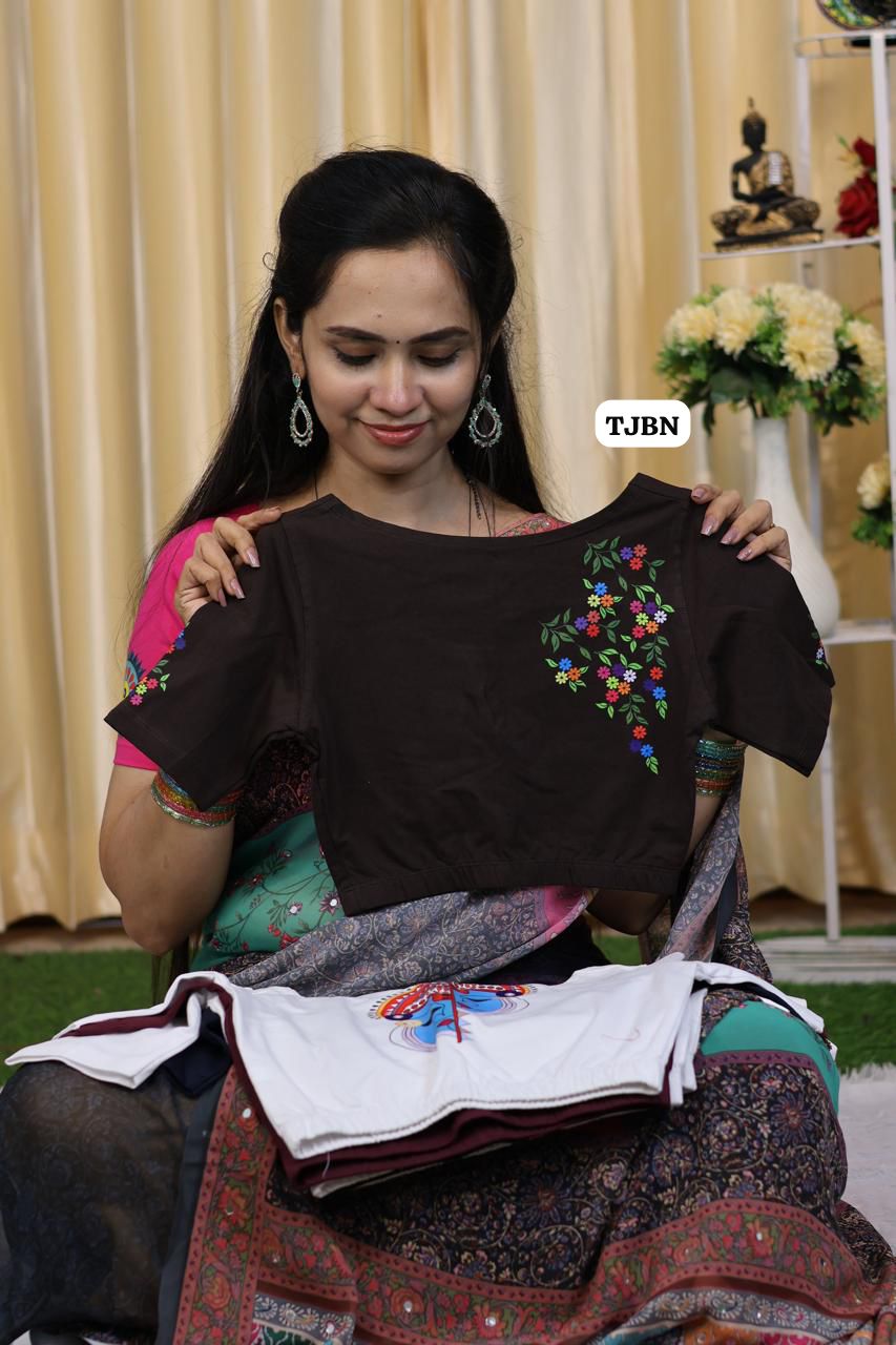 (Brown)Premium quality readymade elastic blouse with printed design 😍⏰