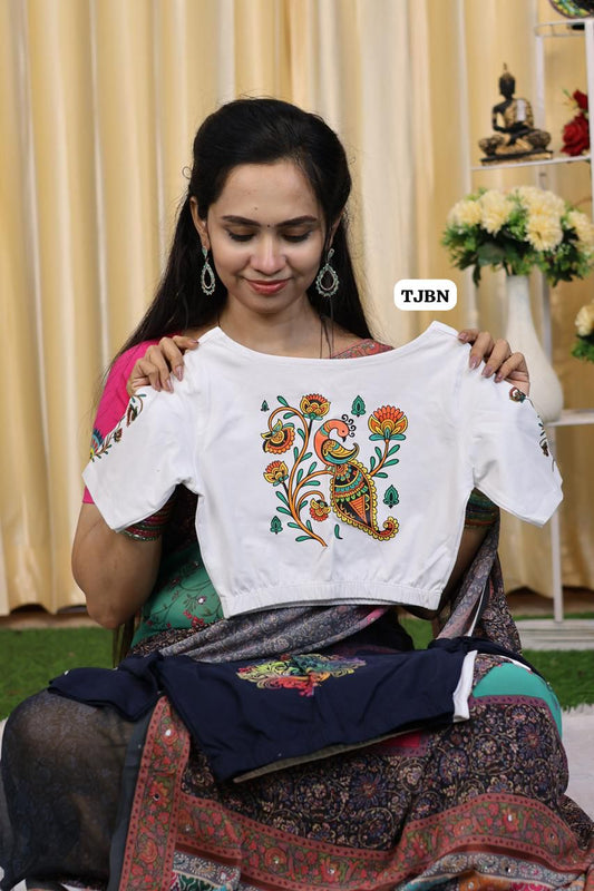 Premium quality readymade elastic blouse with printed design 😍⏰