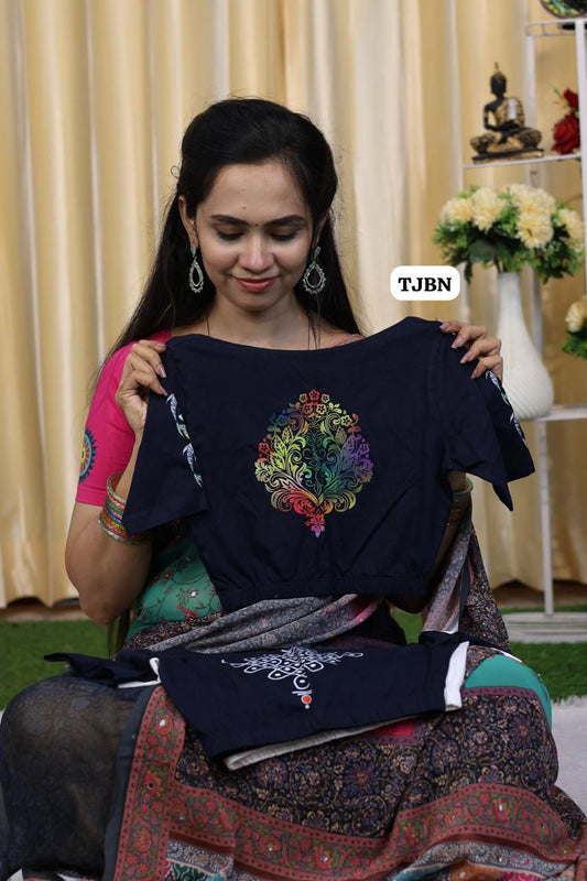 Premium quality readymade elastic blouse with printed design 😍⏰