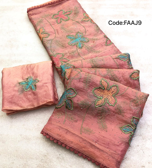 Space silk saree with thread embroidery work🥳