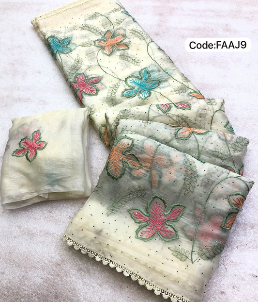 Space silk saree with thread embroidery work🥳