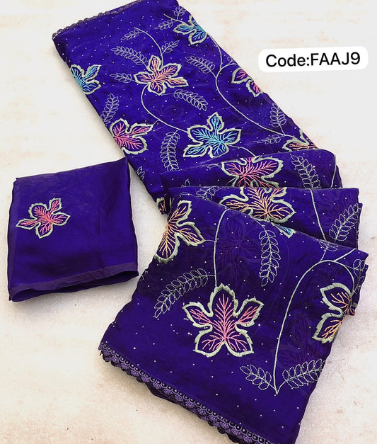 Space silk saree with thread embroidery work🥳
