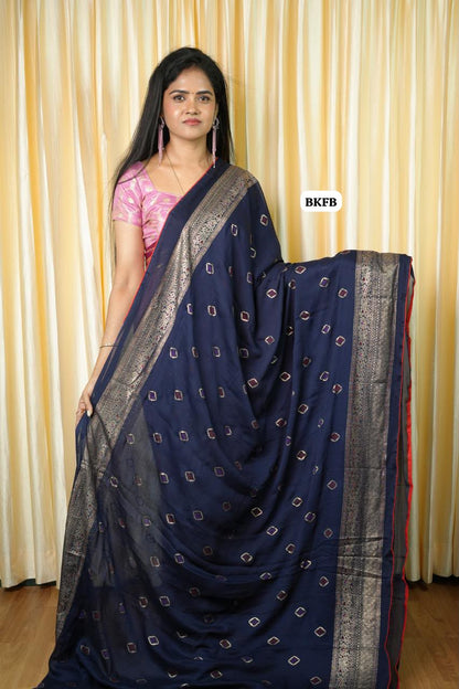Moss chiffon foil print saree with piping border .blue colour 🥰🥳