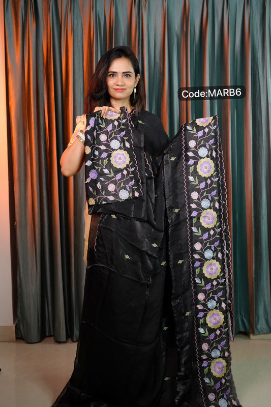 Space silk saree with embroidery work🥳