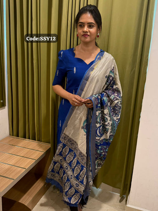 Prebook  Raw silk salwar with Kalamkari chinnuri dupatta unstitched 🥰😎📚⏰