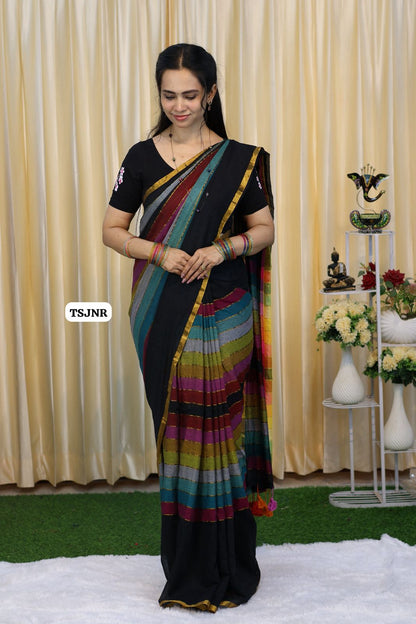 Mul cotton rainbow saree with border🥳