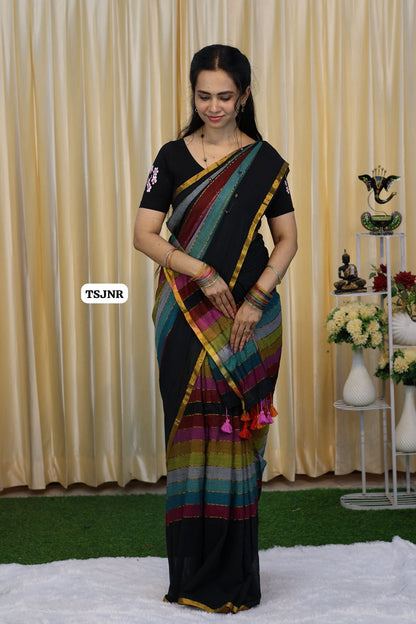 Mul cotton rainbow saree with border🥳