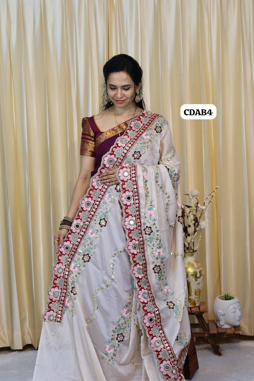 Soft rangoli silk sequence & Embroidery work with real mirror work saree with stitched blouse (40-44 alterable) 😍🥳