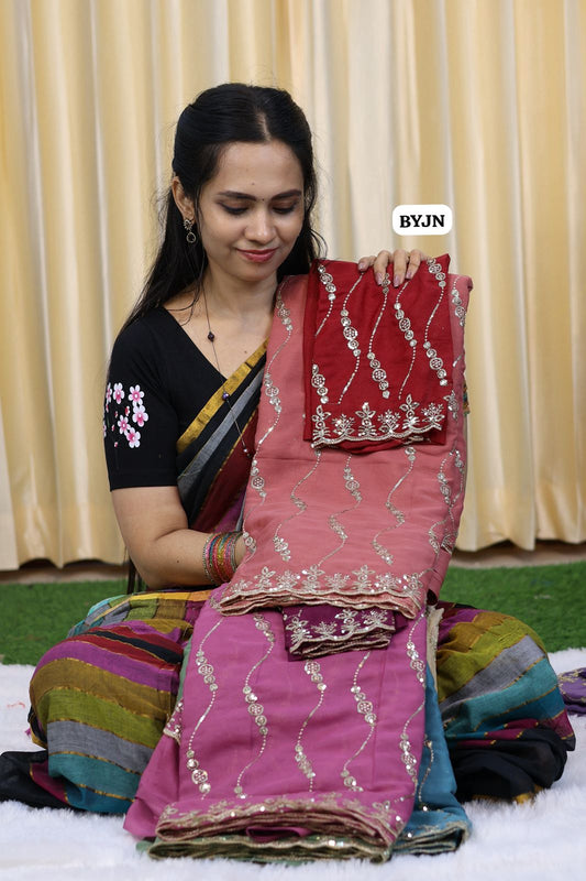 Ramzan offer Designer saree with sequins work📚🌈