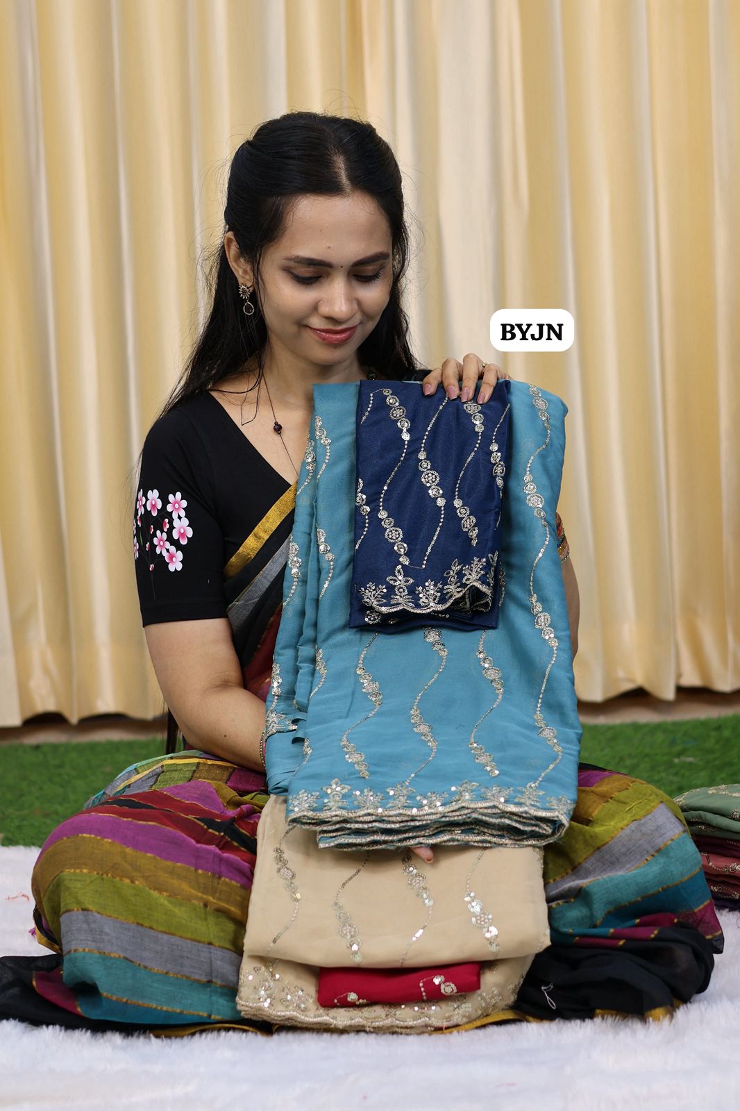 Ramzan offer Designer saree with sequins work📚🌈
