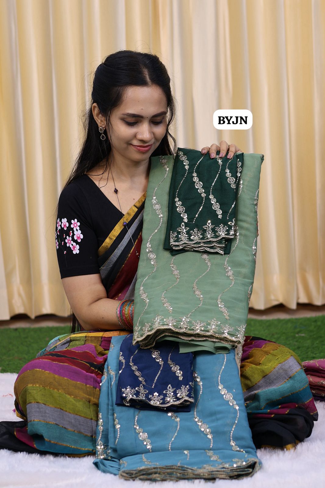 Ramzan offer Designer saree with sequins work📚