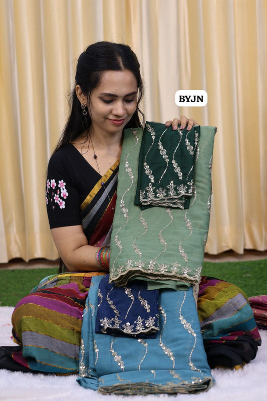 Ramzan offer Designer saree with sequins work📚🌈