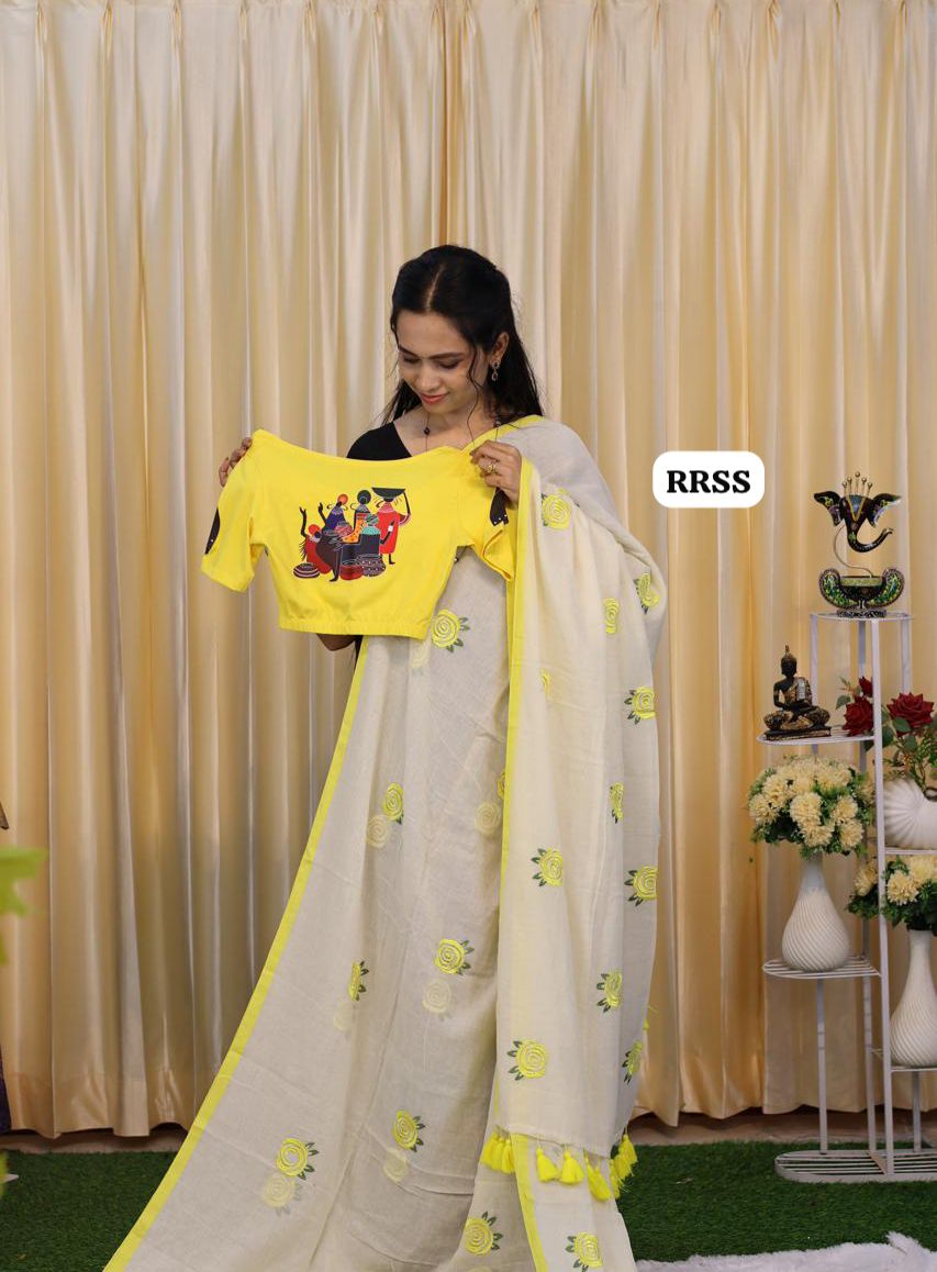 Mul cotton saree with elastic blouse 🎁
