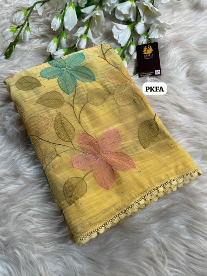 Crunchy crush embroidery thread work saree 🥳
