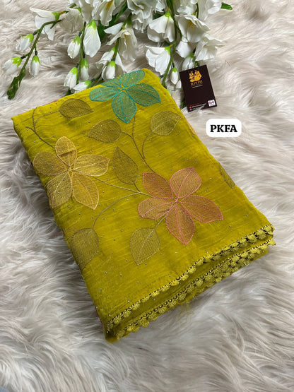 Crunchy crush embroidery thread work saree 🥳